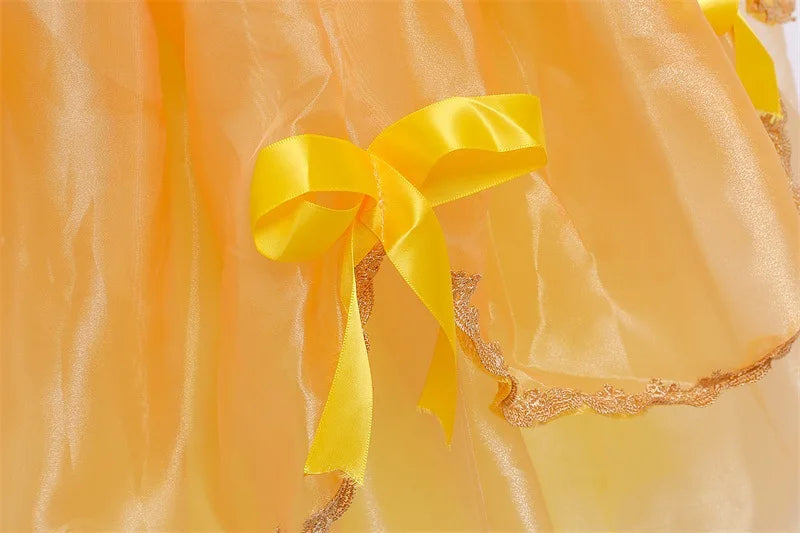 2025 Cosplay Belle Princess Dress Girls Dresses For Beauty and beast Party Clothing Magic stick crown Costume 3-12Y