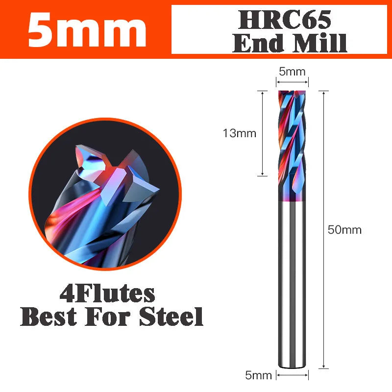 4 Flutes HRC65 Carbide End Mill CNC Cutting Tools Alloy Carbide Milling End Mills Tungsten Steel Milling Cutter Square Router Bit