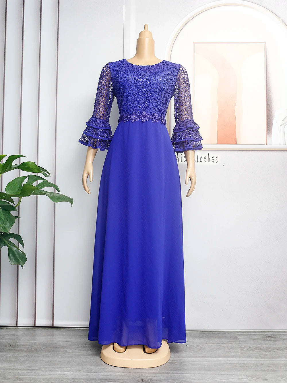 L-3XL African Dresses for Women Spring Autumn African Women Three Quarter Sleeve Polyester Solid Color Long Dress Maxi Dress