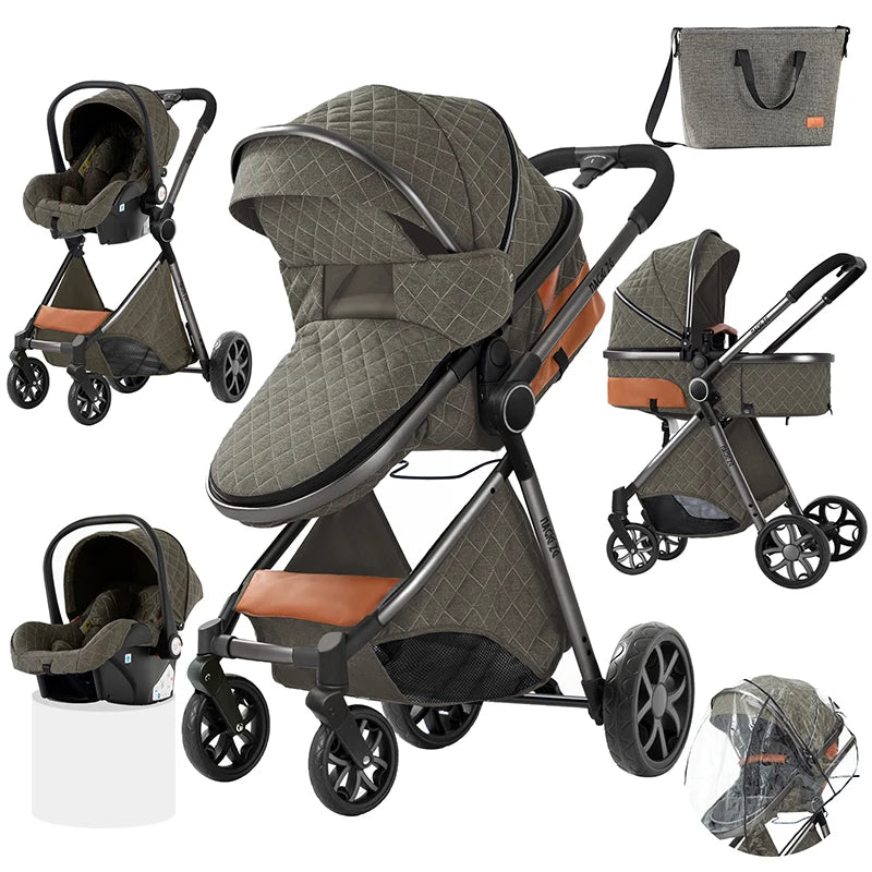 Cochecito de bebé ligero 3 en 1, sistema de viaje de lujo con asiento ajustable, capota y mosquitera para recién nacidos.