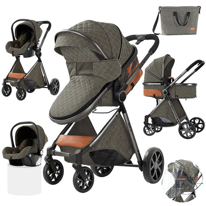 Lightweight Baby Stroller 3-IN-1 Luxury Travel System with Adjustable Seat Baby Car with Canopy& Mosquito Net for Newborns New