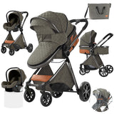 Cochecito de bebé ligero 3 en 1, sistema de viaje de lujo con asiento ajustable, capota y mosquitera para recién nacidos.