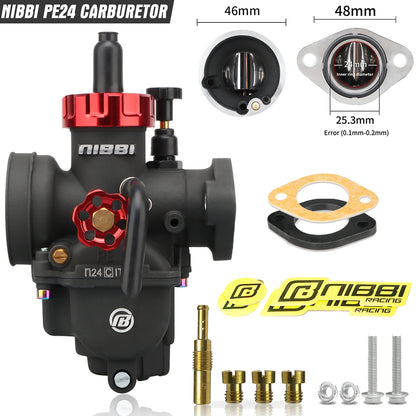 NIBBI PE19mm/PE22mm/PE24mm/PE26mm/PE28mm Flange Carburetor for Motorcycle 2T 4T GY6 Engine 100cc-250ccATV Yamaha Racing Pitbike