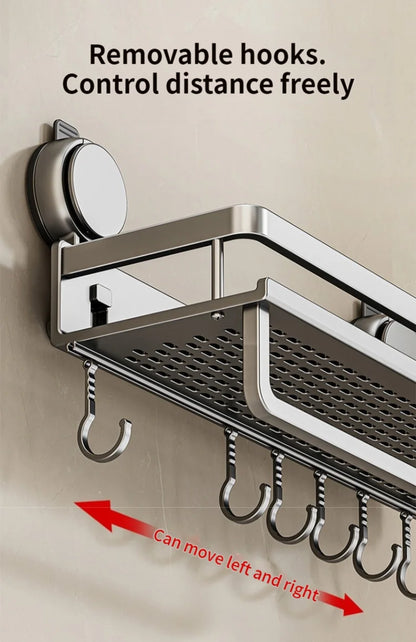 Estante de baño con ventosa sin taladro, estante para baño, espacio para inodoro, estante colgante de aluminio, organizador de baño para colgar en la pared