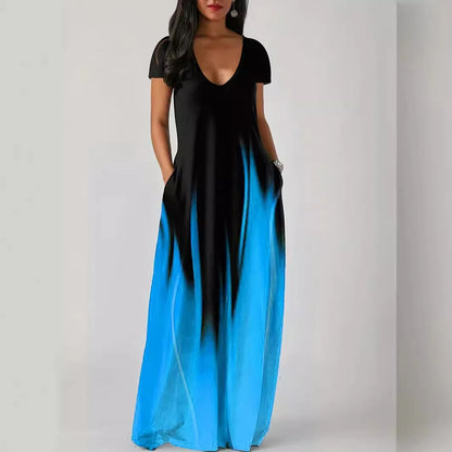 Feminino 1xl-5xl plus size novo verão solto impressão casual sexy vestido feminino bolso vestido longo mostra charme pessoal