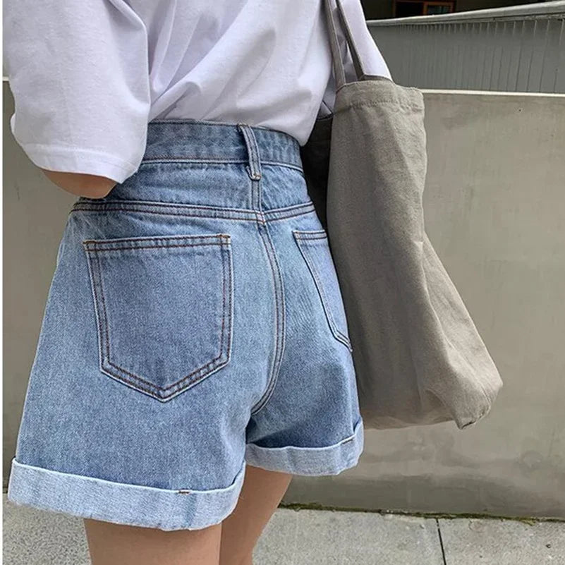 Zmzbch verão cintura alta denim shorts feminino casual solto senhoras moda plus size cintura elástica perna larga calças de brim curtas feminino