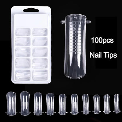 20/100Pcs False Clear Nails Full Cover Nail Tips DIY Manicure Tool For Acrylic UV Nail Gel Quick Extension Tool Kits