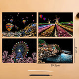 2 Sheets Scratch Paper Art Kit DIY Craft World Landmarks Animals City Scene Stylus Drawing Toy Adult Stress Relief Creative Gift