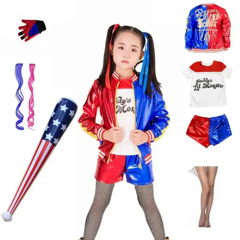Chicas Harley Squad Monster camisa disfraz de Quinn chaqueta estampada camisa pantalones guantes Suicide Quinn Cosplay disfraz de Halloween