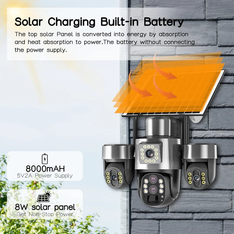 20MP 4G Sim Solar Camera WiFi 10X Optical Zoom 3-PTZ 4-Lens 3-Screens Outdoor Wireless Security Cameras Auto Tracking CCTV V380