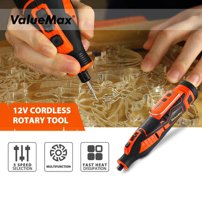 WORKPRO 12V Cordless Rotary Tool With Charger 5-speed 2.0Ah Mini Electric Grinder Machine Polishing Tools  & 114 Accessories