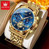 OLEVS 2856 New Men's Watches Luxury Classic Flywheel Design Waterproof Chronograph Moon Phase 24 Hour Quartz Wrist Watch for Men
