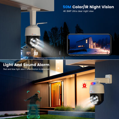 Ctronics Real 4K 8MP WiFi cámara de vigilancia al aire libre 360 ​​16X 5X Zoom óptico cámara de seguridad Color visión nocturna seguimiento automático