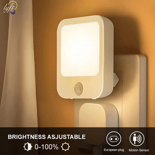 Night Light Motion Sensor with LED Light, EU Plug, Children's Wireless Night Lamp for Bedside Table, Bedroom