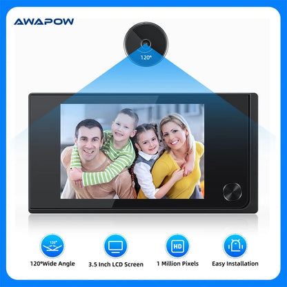 Awapow 3,5 polegadas campainha visualizador olho mágico câmera digital 120 °   LCD 2 milhões de pixels HD monitor externo de campainha de porta olho de gato