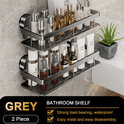 Suction Cup Bathroom Shelf No Drill Wall Mounted Shampoo Bottle Shower Rack Toilet Storage Rack Aluminum Bathroom Kitchen