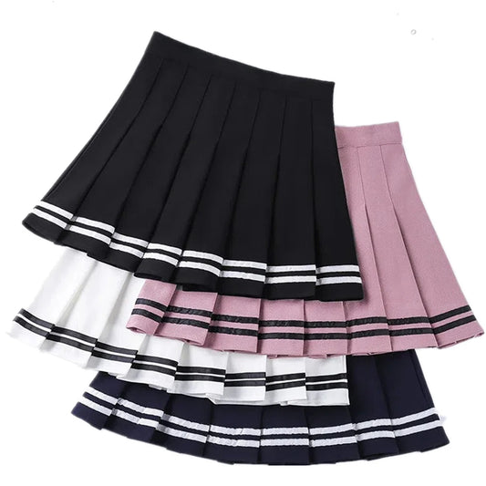 Faldas plisadas a rayas para mujer, sexys, de cintura alta, elásticas, de verano, de corte A, para chicas, para bailar, a la moda, dulces para mujer