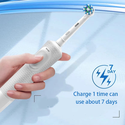 Cepillo de dientes eléctrico Oral B Vitality Cross Action recargable con temporizador de 2 minutos y rotación para dientes blancos y limpios. Cepillo blanco y negro.