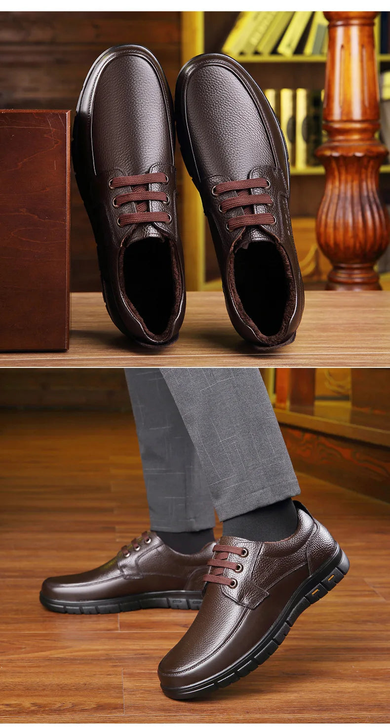 Hot Sale Men Genuine Leather Casual Shoes Soft Sole Lace-up Luxury Brand Middle-aged Old Man Dad Lightweight Loafers Shoes