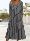 Vestido de talla grande con ribete de volantes, vestido informal de manga larga con cuello redondo, ropa de talla grande para mujer