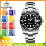 ADDIESDIVE Quartz Watch for Men 316L Stainless Steel Super Luminous Ceramic Bezel 200m Waterproof Classic Diving Men's Watch