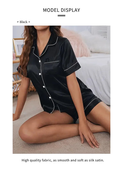 Conjunto de pijama de satén de seda para mujer, conjunto de pijama de dos piezas, ropa de dormir, pijama con botones, pijama de mujer de 2 piezas, conjunto de pantalones cortos para estar en casa