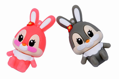 Lovely Rabbits USB Flash Drive 64GB Cartoon Pink Memory Stick 32GB Creative Gift Pen Drive 16GB Free Key Chain External Storage