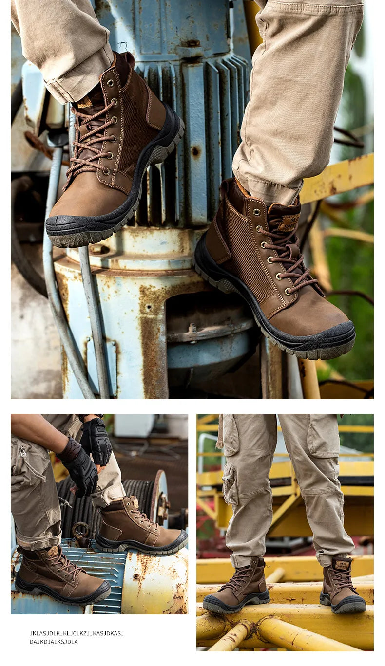 Safety shoes men's leather welding shoes anti-smashing, anti-puncture, non-slip sports Steel toe soft work boots for women