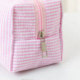 Stripe Seersucker Cosmetic Bag Fashion Women Cosmetic Bag Zipper Storage Makeup Case Traveling Pouch Organizer for Lady