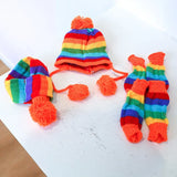 Dog Winter Wear 1 Set(hat+scarf+leg Warmers) Rainbow Stripe Knitted Dog Scarf Winter Warm Hat Footwear Sloves Pet Clothes