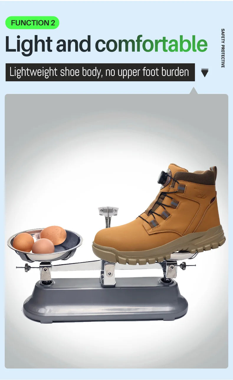 Rotating Button Work Shoes for Men Anti Puncture Work Sneakers Waterproof Work Safety Shoes Non Slip Steel Toe Tactical Boots