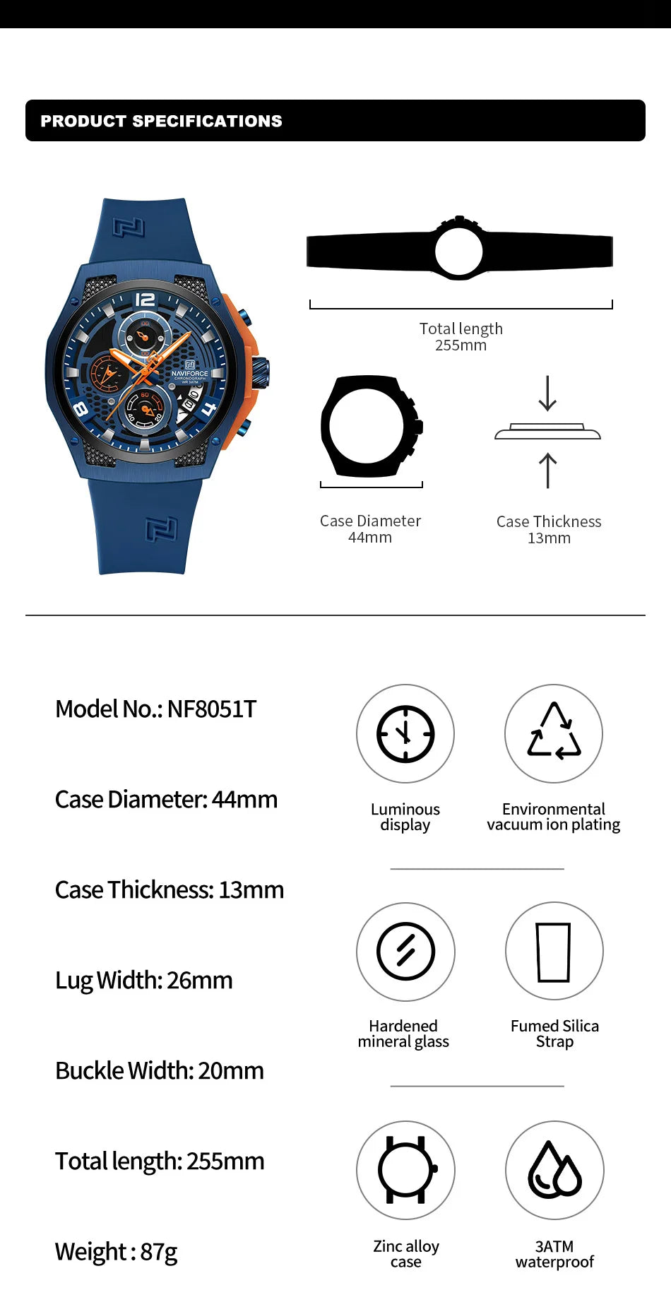 NAVIFORCE High Quality Luxury Original Men Watch Silicone Strap Waterproof Male Quartz Wrist watch Sport Clock Relogio Masculino