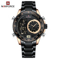 NAVIFORCE Luxury Quartz Watch for Men Honeycomb Dial Design Stainless Steel Wristwatch Dual Display Digital Watches Male Clock