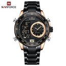 NAVIFORCE Luxury Quartz Watch for Men Honeycomb Dial Design Stainless Steel Wristwatch Dual Display Digital Watches Male Clock