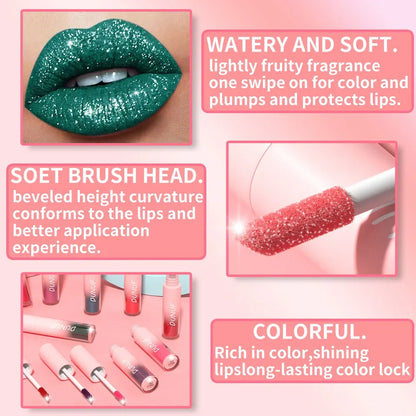 Lápiz labial líquido mate con brillo, resistente al agua, brillo de labios con efecto diamante, de larga duración, brillo de labios perlado, tinte labial para mujer, maquillaje cosmético, nuevo. 