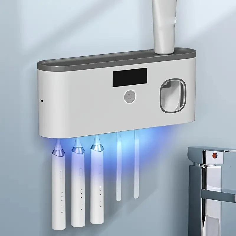 1 Intelligent Toothbrush Sterilizer, Wall Mounted Toothbrush Holder with Toothpaste Dispenser, Toothbrush Disinfection Device
