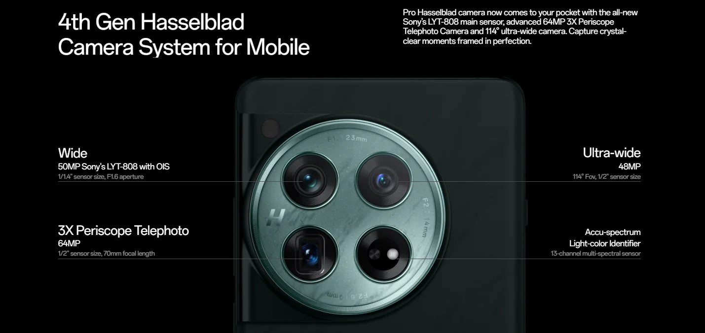 OnePlus 12, versión global, Snapdragon 8 Gen 3, procesador 100W SUPERVOOC, cámara principal de 50 MP, batería de 5400 mAh, pantalla de 6,82", Bluetooth 5,4, smartphone 5G.