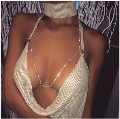 Camisola ClubWear para mujer, ropa de calle Y2k, top corto con lentejuelas metálicas, espalda descubierta, cinturón acolchado, top halter ajustable