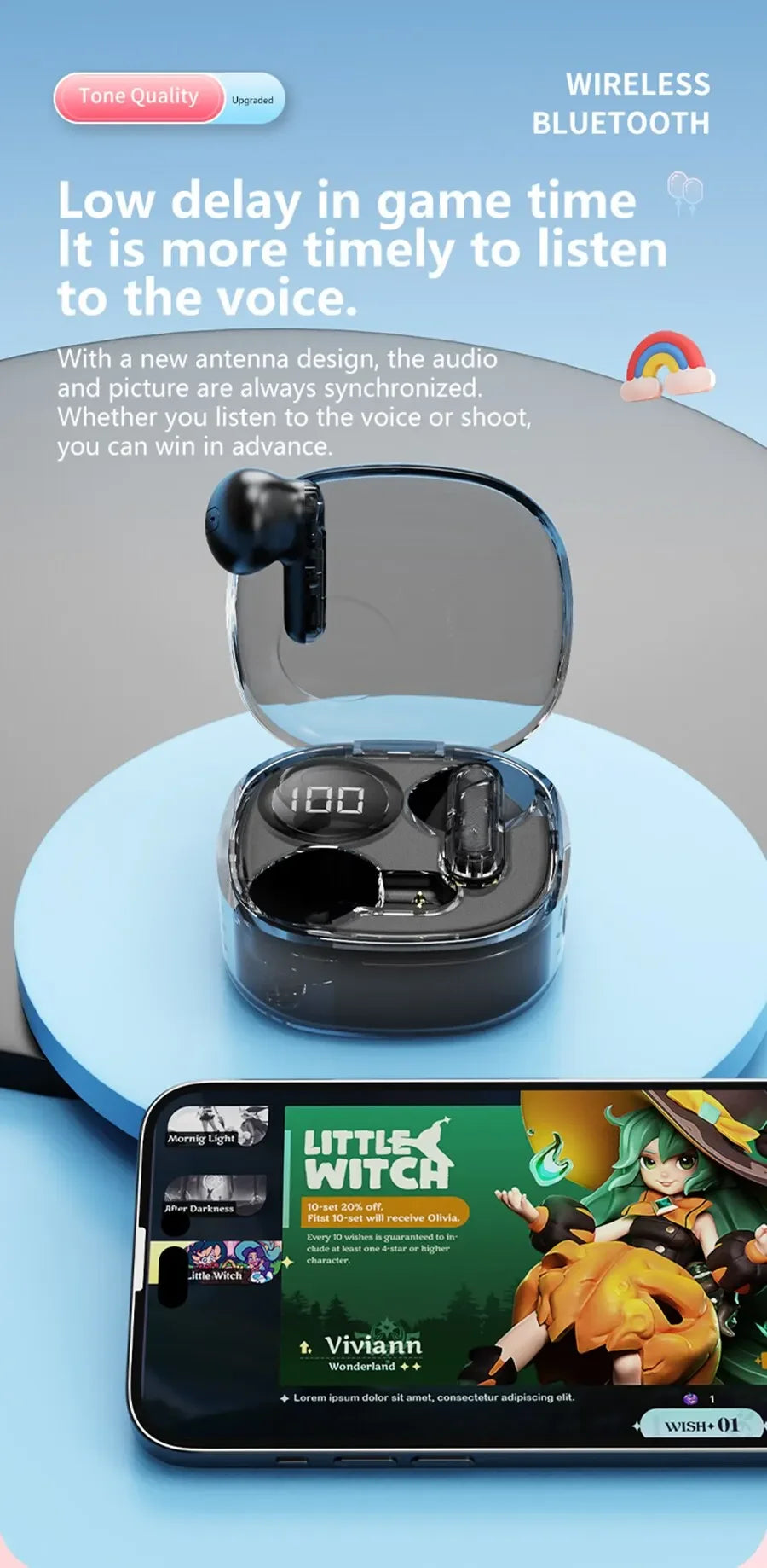 Apro138 True Wireless Bluetooth V5.3+EDR Transparency Headphones with ENC and LED Power Digital Display Stereo Sound Earphones
