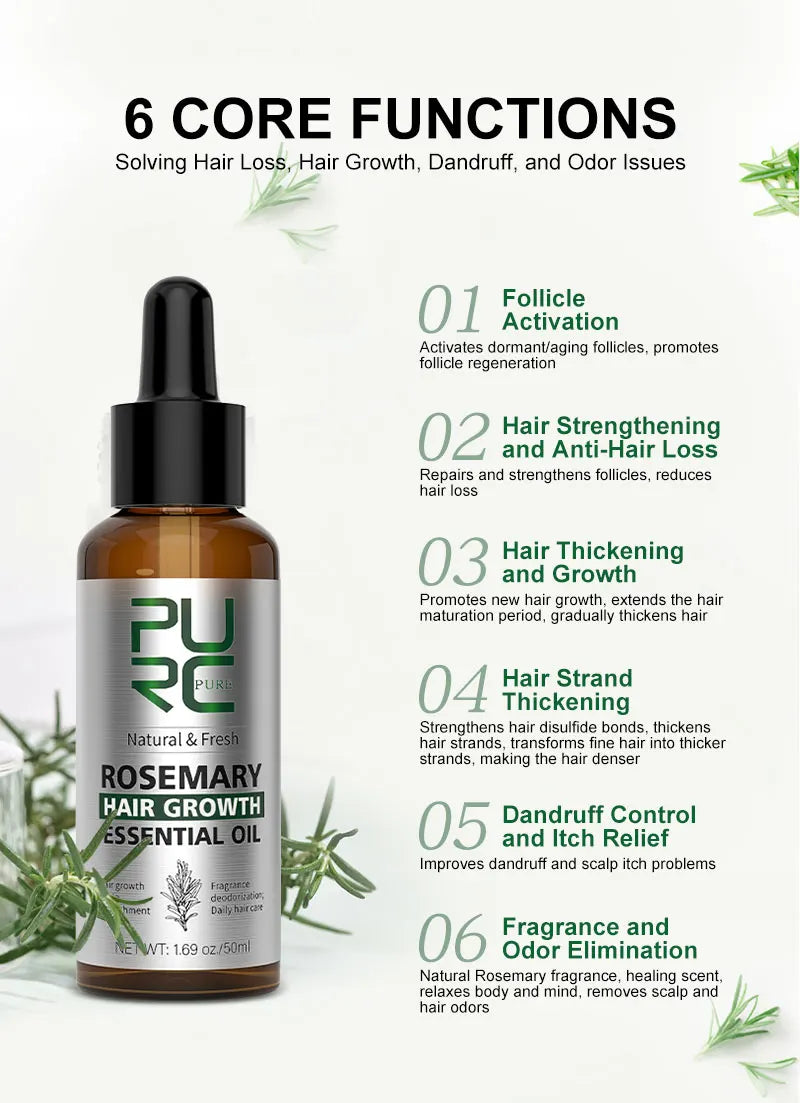 PURC Rosemary Oil Hair Growth Products for Man Women Ginger Anti Hair Loss Fast Regrowth Thicken Oils Scalp Treatment Hair Care