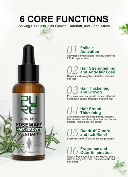 PURC Rosemary Oil Hair Growth Products for Man Women Ginger Anti Hair Loss Fast Regrowth Thicken Oils Scalp Treatment Hair Care