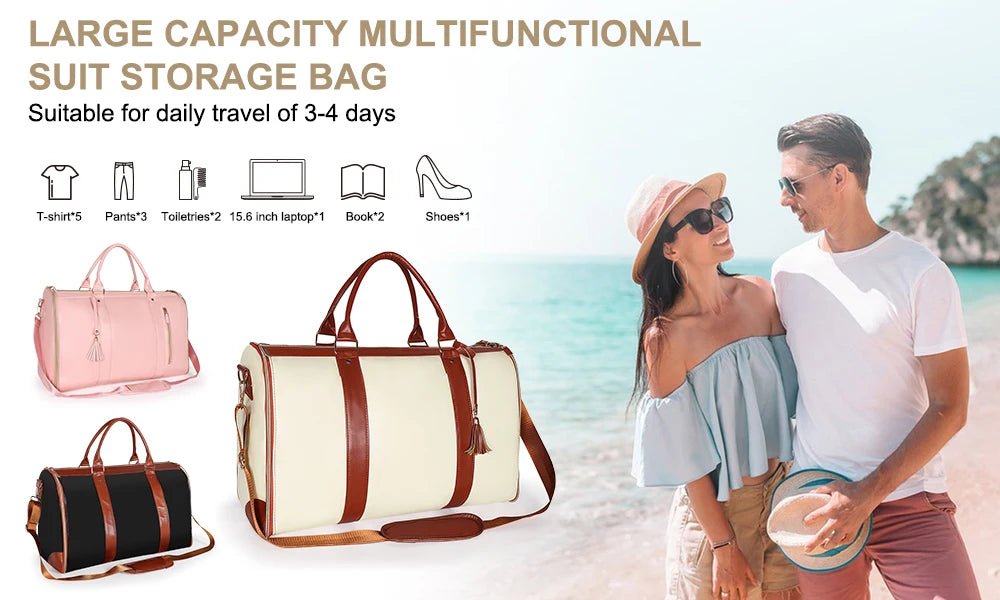 1pc Foldable Women's Travel Convenient Carry-on Clothing Bag Large PU Leather Duffel Bag Women's Business Travel Bag