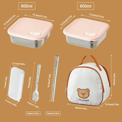 WORTHBUY 304 Stainless Steel Lunch Box With Lid Portable Fruit Salad Food Container Stackable Leak Proof Bento Box For Student