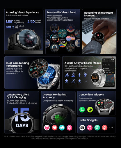 HAYLOU Solar 5 Voice Calling Smartwatch 1.58'' AMOLED Display 60Hz Smart Watch 24H Health Monitoring Sports Smartwatch for Men