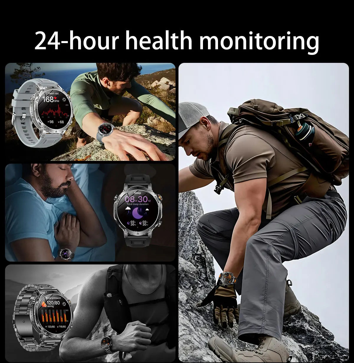 New 1400mAh Big Battery Smart Watch Men Outdoor GPS Flashlight IP68 Waterproof Bluetooth Call AMOLED Military Sports Smartwatch