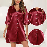 Women's Solid Color Half-Sleeve Single-Breasted Loose Nightshirt for Home Wear Sleepwear