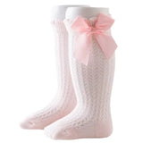 Summer Ultra-thin Mesh Socks Baby Girl Mosquito-resistant Knee Sock Cute Newborn Pink Bow Hollow Cotton Newborn Baby Clothes 