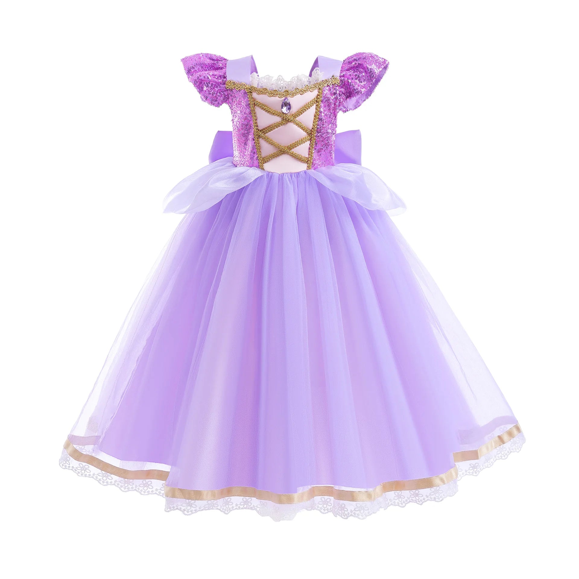 Vestido de Princesa Rapunzel de Verão – Cosplay Enrolados / Halloween / Festa de Aniversário – Fantasia Infantil