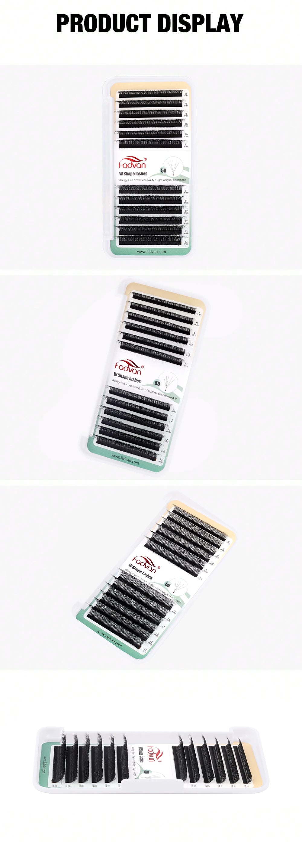 Extensiones de pestañas FADVAN 5D en forma de W, de visón sintético natural, prefabricadas, con volumen y abanico