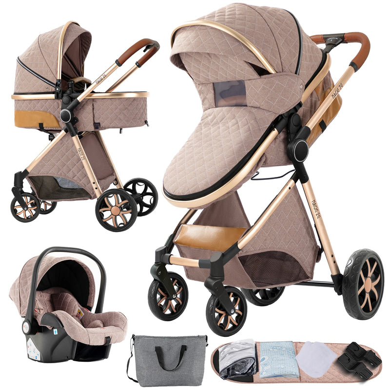 Baby Stroller 3‑in‑1 Travel System Pushchair Lightweight Pram from Birth All‑Terrain Baby Buggy Compact Fold Stroller Summer